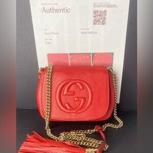 Gucci Red Soho Flap Leather Crossbody with Certificate of Authentication